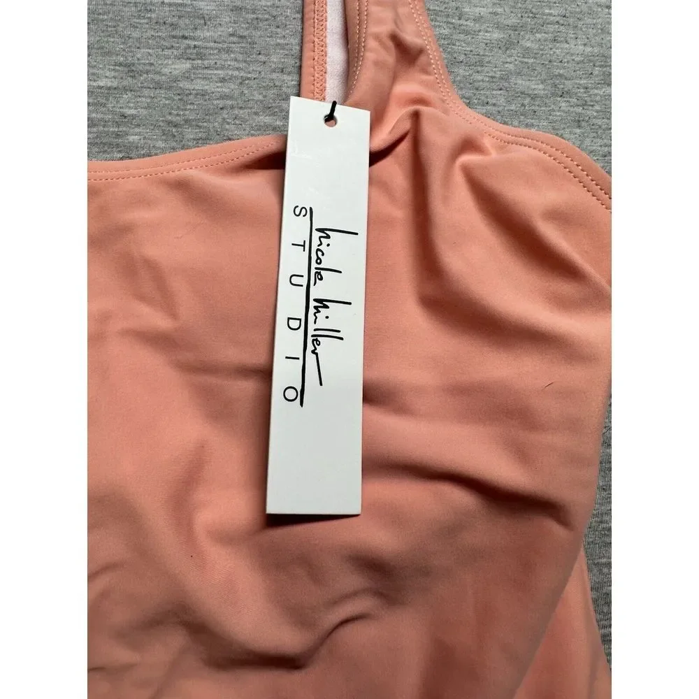 Nicole Miller Studio Scoop Back One Piece Swimsuit Womens Size M Peach Amber NEW